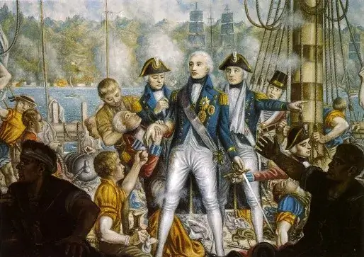 Retrato de Nelson regresando a su navío tras ser herido