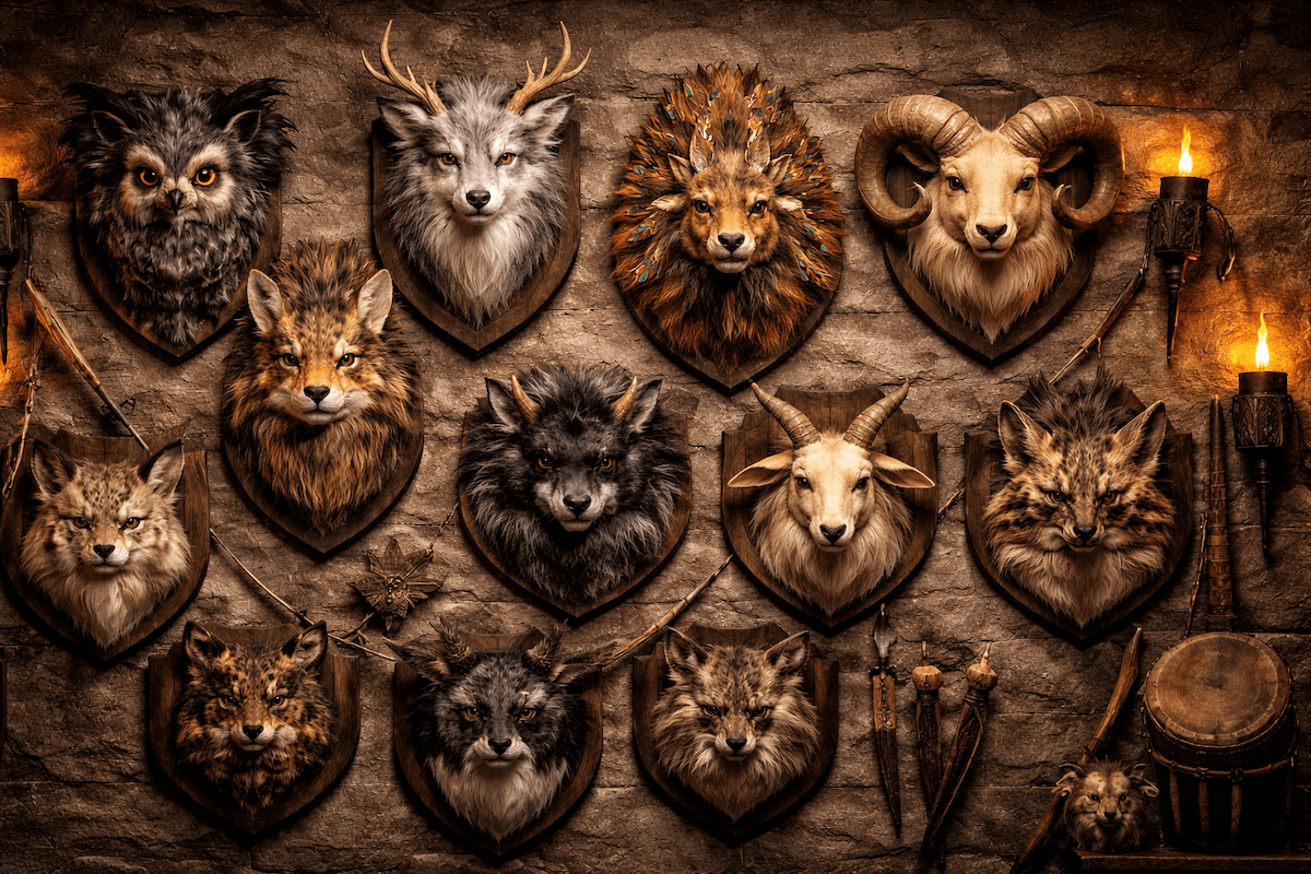 Hipotética sala de trofeos de un cazador de therinas.
